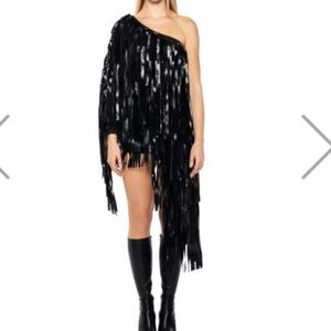 PU FRINGE ONE SHOULDER TOP